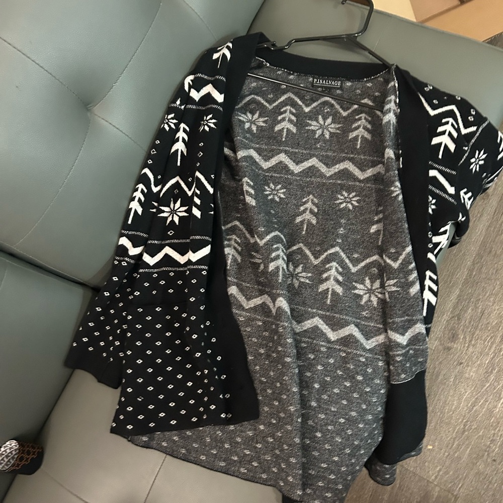 Philosophy Black and Gray Cardigan Sweater with Nordic Patterns